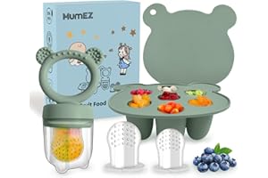 MumEZ Tetine Grignoteuse Bébé, Set de Mangeoire Pratique pour Bébé, Plateaux de Congélation pour Aliments Bébé Inclus, Tetine Fruits bebe Sans BPA, Tetines pour Enfants de 3 à 24 Mois (Vert)