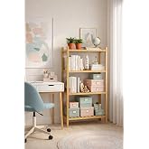 Exent, Dekoratif 4 Raflı Doğal Kayın Ahşap Kitaplık, &Ccedil;ok Ama&ccedil;lı Dolap-50x32 cm h:90 cm