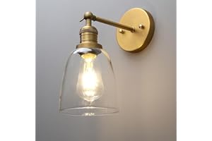 Phansthy Industrial Retro Style Wall Lights Bell Shaped Clear Glass Shade Vintage Wall Sconces E27 Bulbs Indoor Light Loft Bar Kitchen Lamp Bedroom Vanity Mirror Lighting (Antique Brass)