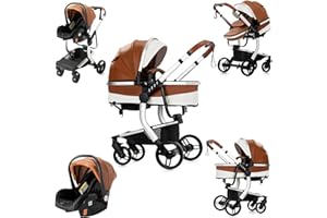 Nine point nine Trio Passeggino Neonati, Passeggino 3 in 1 con Doppia Modalità Spinta Reversibile, Carrozzina per Neonati con Grande Nacelle, Passeggino Trio con Telaio in Alluminio (518 Khaki)
