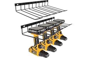 GBACHOOSE 2 Pack Drill Holder Wall Mount, Heavy Duty Drill Organizer with Screw, Black Power Tool Organizer Storage Rack for Garage, Workshop