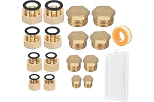 EXSBTAY 16 Pezzi Tappi Ciechi in Ottone, Tappo in Ottone Filettatura Esterna, 1/8 1/4 3/8 1/2 Tappo per Tubo in Ottone con Filettature Interne ed Esterne, Tappo in Ottone Esagonale con Scatola Portaoggetti