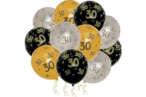 Jwssor 30th Balloon for Men Women,15pcs 30th Birthday Balloon,30th Black Gold Birthday Decoration