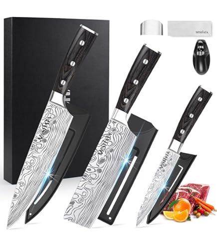 Set da taglio con 9 coltelli e attrezzi in acciaio inox con custodia