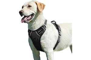 Eagloo Dog Harness Large Dog, No Pull Harness with Front Back Clips, Adjustable Pet Walking Vest, Soft Padded Pet Vest, Reflective No-Choke Breathable with Easy Control Handle, Black, L
