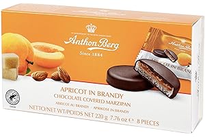 Anthon Berg - Marzipan Covered in Dark Chocolate - Apricot & Brandy - Box of 220g - With a delicious jam of fresh fruits flavoured with Brandy.
