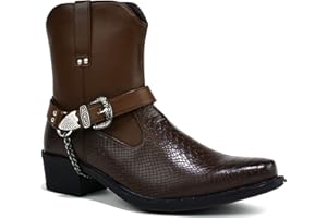 BARTIUM Men’s Cuban Heel Cowboy Boots – Smart Chain Buckle Ankle Boots with Synthetic Outer, Inner & Sole – Stylish Western, Chelsea & Motorcycle Riding Boots for Men