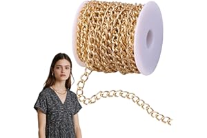 XDGBGFN 16.4 Feet Aluminum Curb Chains Links Cross Golden Plated Picture Hanging Gold Chain with Spool for Belt Jeans Jewellery-Necklace Making (Gold)