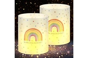 ANRUZON 12 Windlicht Tischdeko Geburtstag Mädchen, Regenbogen Deko Geburtstagsdeko Mädchen, Schön DASS Du Da Bist, Deko Kindergeburtstag Party, Geeignet für Teelichter oder Kerzen