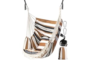 Chihee Sedile sospeso Altalena 2 cuscini inclusi, robuste cinghie in tessuto e ganci per appendere facilmente Sedia sospesa in tessuto di cotone morbido Tasca laterale Set di sedie con nappe grande