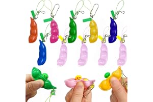 AIZHAZHA 10 stycken squeeze böna nyckelring fidget leksak, fidget toy bönor, anti-stress leksak ärta hänge anti-ångest, ADHD