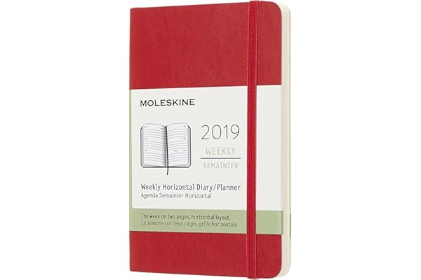 Moleskine DSF212WH2Y19 - Semanal 12m horizontal de bolsillo, tapa blanda, color rojo escarlata
