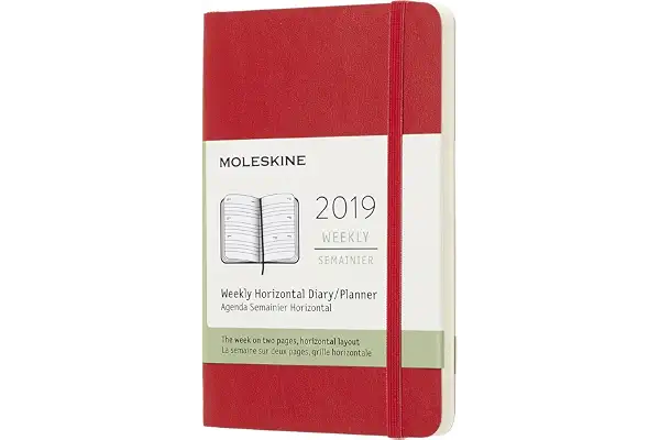 Moleskine DSF212WH2Y19 - Semanal 12m horizontal de bolsillo, tapa blanda, color rojo escarlata