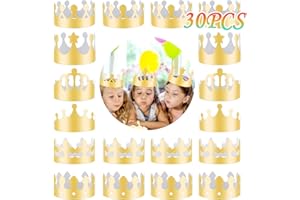 MSDADA 30 Pcs 6 Styles Paper Crowns for Kids, Coronation Decorations Hats, Cardboard Crowns, Gold Card Crowns To Decorate, Kids Paper Crowns, Paper Hats for Birthday Party Jubilee Celebration
