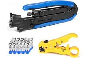 Hiija Crimpzange Koaxialkabel für RG6/59,RG11/7, Kompressionszange Set mit F Stecker Crimpzange, Abisolierwerkzeug und 20 stück F-Steckern