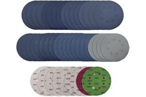 Viaky 36Pcs 125mm Sanding Discs, Wet Dry 5 Inch 8 Hole Hook and Loop 240 400 600 800 1000 1200 1500 2000 3000 Grit Round Sanding Pads, Orbital Sander Discs for Wood, Metal, Car, Furniture, Polishing