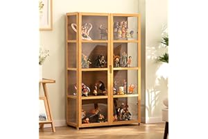 CHAANG vitrinas para colecciones vitrina expositora vitrina vitrina cristal vitrinas de cristal Marco de bambú natural, la puerta del gabinete está dividida, sellada y a prueba de polvo, fácil de instalar y