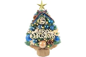 AFXXE Arbol De Navidad Pequeño, 45cm Artificial Moderno Mini Pino Navidad con Completo Adornos y Luces LED, Sobremesa Small Madera Christmas Tree, Natural Arbol Navidad Usado para de Mesa Decorado