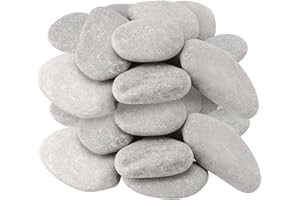 JEUIHAU 20 Pcs 30-50 mm Diameter Painting Pebbles Stones, Rock Painting Pebbles, Flat Stones for Painting, DIY Craft and Home Decoration, Gray