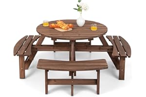 GIANTEX Salon de Jardin 8 Personnes en Bois de Sapin, Table de Jardin Extérieure avec Chaises, Trou de Parasol, pour Partio, Cour, Terrasse, Pique-Nique, 178 x 70 cm (Marron,178 x 178 x 70 cm)