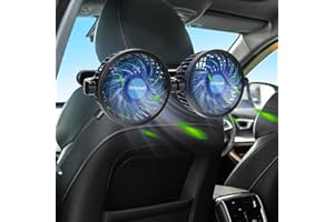 Auniq Ventilatore Auto Doppia Testa, 12V Ventola di Raffreddamento dell'auto del Sedile Posteriore velocità Regolabile Ventilatore Doppio Ventilatore Estivo ruotabile a 360° (Sedile posteriore)