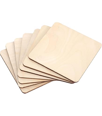 Holzuntersetzer 12er Set – 10x10x0,8 Cm, Aus Kiefernholz, Mit Anti-Rutsch-Pads