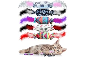 YXBWM Candy Feather Bell Cat Toys 5-Pack, Colorful Assortment with Bells for Play,Interactive Kitten Toys for Indoor Cats to Kick Bite Chew, Assorted Playtime Bundle to Relieve Boredom