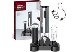 CIRCLE JOY Set Regalo Cavatappi Elettrico Ricaricabile Apribottiglie Elettrico con Base di Ricarica, Taglia-Capsule, Vino Versatore, Pompa per Vuoto e 2 Tappi per Il Vuoto