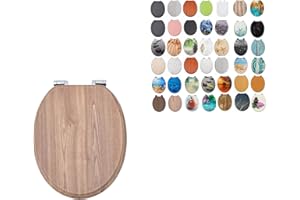 BURAKH 18" MDF Toilet Seat Universal Adjustable Fit Most Toilets Oval Seat┃Bathroom Standard Wooden MDF Toilet Seat | WC SEAT +Fittings (Light Brown Wood Grain)