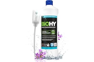 BiOHY Detergente per finestre professionale (Bottiglia da 1l) + Distributore | Detergente concentrato per vetri | adatto ai PULITORI A VUOTO PER VETRI | pulizia senza striature (Fensterreiniger)
