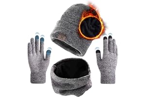 TMEOG Mütze Herren Damen Wintermütze Schal Touchscreen Handschuh Set, Beanie Strickmütze Winter Loop Schal mit Fleecefutter Warmemütze Schlauchschal Handschuhe für Herren Damen