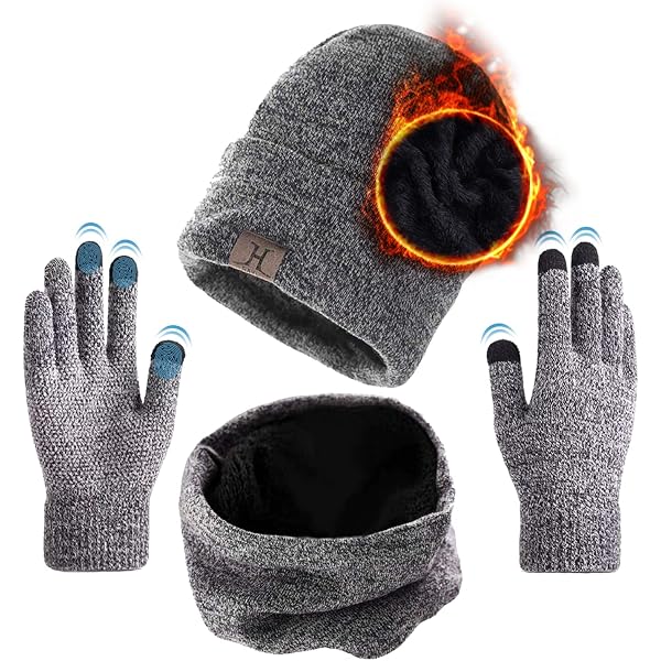 JXCTNNU Ensemble Bonnet Écharpe Et Gants Homme Femme 3 En 1 - Chapeau Tricoté Chaud Avec Gants Écran Tactile Et Écharpe Doublée Polaire Pour L'Hiver