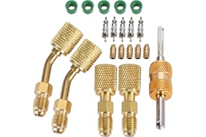 gohantee R410A Adapter Kit 20Pcs, R410A Mini Split Refrigerant Hose Coupler 5/16 Female to 1/4 Male Adapter Valve Core Installer and Remover, 5V1 Valve Cores Copper for AC HVAC Refrigeration Service