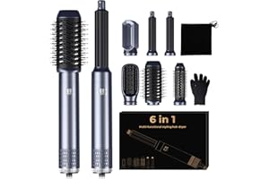 OKWRAP Air Brush 6 en 1 Hair Styler Airbrush 6 en 1 Air Styleravec Seche Cheveux, Brosse Soufflante, Fer a Boucler, Thermal Brush, Brosse Lissante Seche Cheveux 6 en 1 pour Sécher, Boucler, Lisser