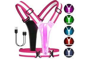 Fitense LED Running Chaleco Reflectante - 5 Colores & 3 Modos Chaleco Reflector LED Visibilidad para Caminar Nocturna, Equipo de Carrera Iluminado Recargable Ajustable para Hombres,Mujeres y Niños
