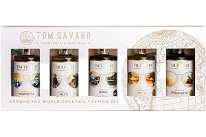 Tom Savano | Around the World Tasting Set | Cosmopolitan, Mai Tai, Negroni, Mojito & Espresso Martini | 5 Iconic Mini Cocktail Bottles