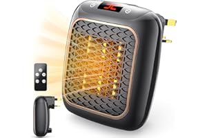 FINADE Plug in Heater, 1200W Fan Heaters for Home 2 Mode PTC Ceramic Heaters 1-12H Timer Overheating Protection w Remote Control Electric Heater Energy Efficient BS Plug for Bedroom Office Kitchen Bathroom