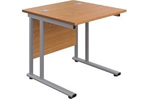 Office Hippo Heavy Duty Rectangular Cantilever Office Desk, Home Office Desk, Office Table, Integrated Cable Ports, PC Desk For Office or Home, 5 Yr Wty - Silver Frame/Oak Top, 80cm x 80cm