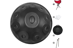 GLADFRESIT Handpan in D Kurd Minor with handpan stand, handpan case, durable mallets and dust-free cloth (Black, 10-432Hz)