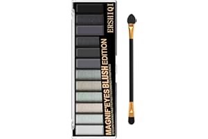 BUTBU Paleta de Sombras de Ojos Ahumadas en Negro,12 Color Mate Eye Shadow Palette,Resistente al Agua y de Larga Duración, Altamente Pigmentada Gótico Eyeshadow Palette, Tono Básico Negro y Gris Suave