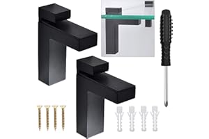 WEQEYENT 2 Stück Verstellbare Glas Regalbodenträger F Form(98 x 76mm) Regalträger Regalhalter Regalhalterung Badezimmer Regal Halterung Glasregal Halter Glashalter Wandhalterung für 5-30mm Dicke Regal(schwarz)