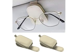 DXPETA 2 Pcs Sunglasses Holder For Car, Car Sunglasses Holder, Leather Eyeglass Holder, Car Glasses Holder, Glasses Holder For Car, Suitable For Car Interior Visor And Different Size Eyeglasses(Off-White)
