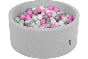 KiddyMoon Rund Bällebad Bällepool 90X40cm/300 Bälle ∅ 7Cm Ballgruben Mit Bunten Bällen Für Babys Spielbad Kleinkinder, Hergestellt In EU, Hellgrau:Transparent/Grau/Weiß/Pink/Mint