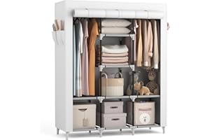 Vicye Grande Armoire en Tissu avec 2 tringles à vêtements et 8 étagères, Pliable, avec Housse, pour Dressing, Chambre à Coucher (Blanche, 124 x 42 x 162 cm)