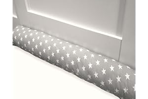 ‎BEBELOO Bebeloo Zugluftstopper Durchzugstopper Windstopper für Türen und Fenster Luftzugstopper für Tür Türschlange Türrolle Baumwollstoff (Sternchen Grau, 80 cm)