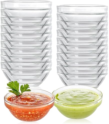 Viva-huishoudelijke artikelen - 6 kleine glazen schaaltjes voor dips, tapas etc. 9 cm incl. een mini houten schep voor suiker, zout, etc lengte 7,5 cm