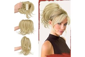 Sofeiyan Coleta Postiza con Pinza Natural,Peluca con Coleta Corta y Liso y Alambre Flexible Incorporado, Extensiones Sintéticas de Cola de Caballo para Mujeres,Rubio Ceniza con Reflejos Dorados Claros