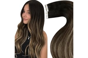 LaaVoo Extension Adhesive Cheveux Naturel Ombre Noir Extension Cheveux Naturel Adhesif Noir à Marron Balayage Caramel Blond Adhesif Extension Cheveux 22 Pouces 10 Pièces/25g #1B/4/27
