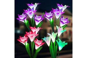 Amzxart Lot de 4 Lampes Solaires d'Extérieur Avec 16 Grandes Fleurs de Lys - Lampes Solaires LED Multicolores Changeantes - Étanche - Pour Terrasse, Cour, Décoration de Jardin