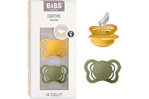 BIBS Couture Soother 2-pack, BPA Free Dummy Pacifier, Orthodontic Nipple. Silicone, Size 1 (0-6 Months), Honey Bee/Olive